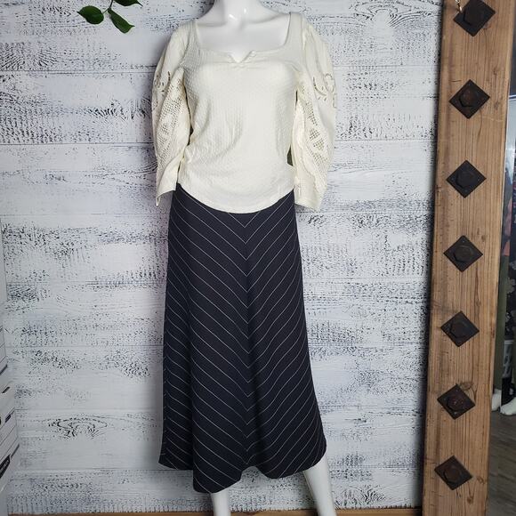 Talbots Women Petite Stripe A-Line Midi Black Wool Blend Skirt Sz 6P Office Wear - Picture 7 of 8